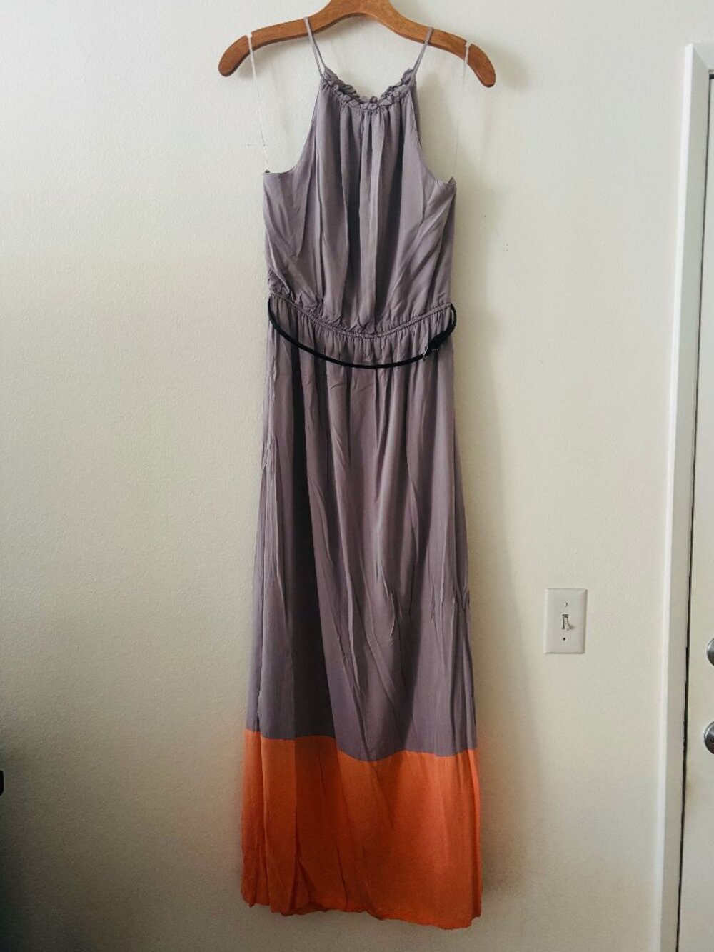 Olive + Oak Long Boho Colorblock Maxi Dress - Light Lavender & Orange - MED
